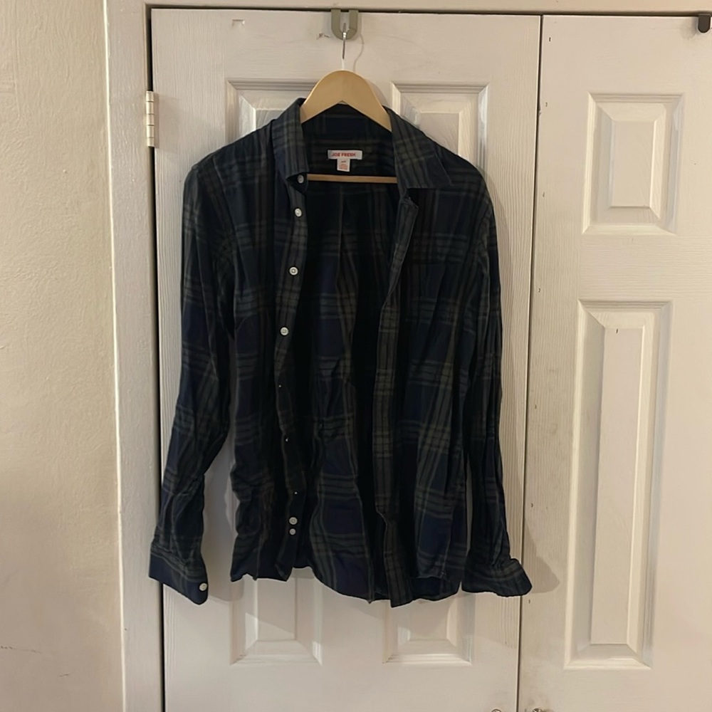 Joe Fresh checker pattern button down long sleeve shirt size  in medium blue/grn